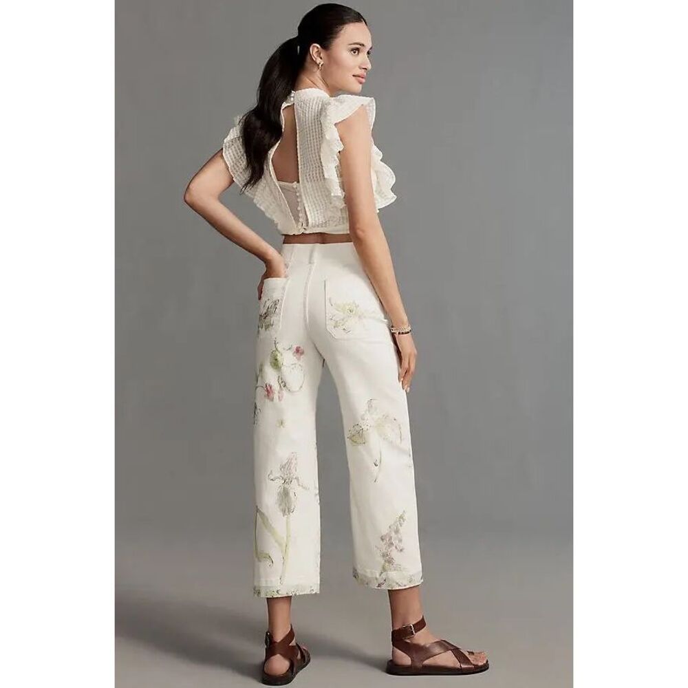 New Anthropologie MAEVE Swan Gossip Colette Denim Crop Wide-Leg Jeans sz 26 - Picture 5 of 13